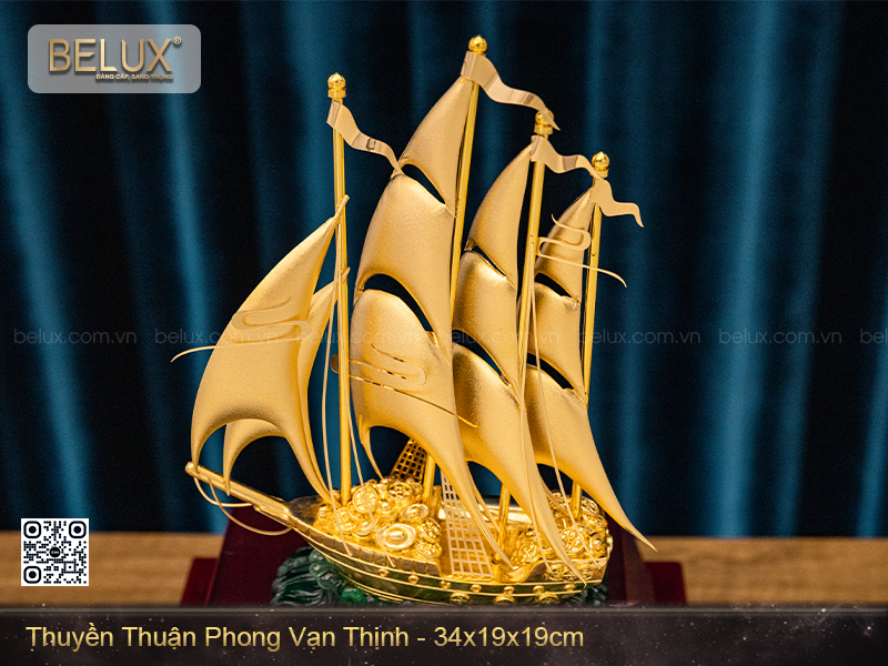 Mô hình thuyền thuận phong vạn thịnh dát vàng&nbsp;